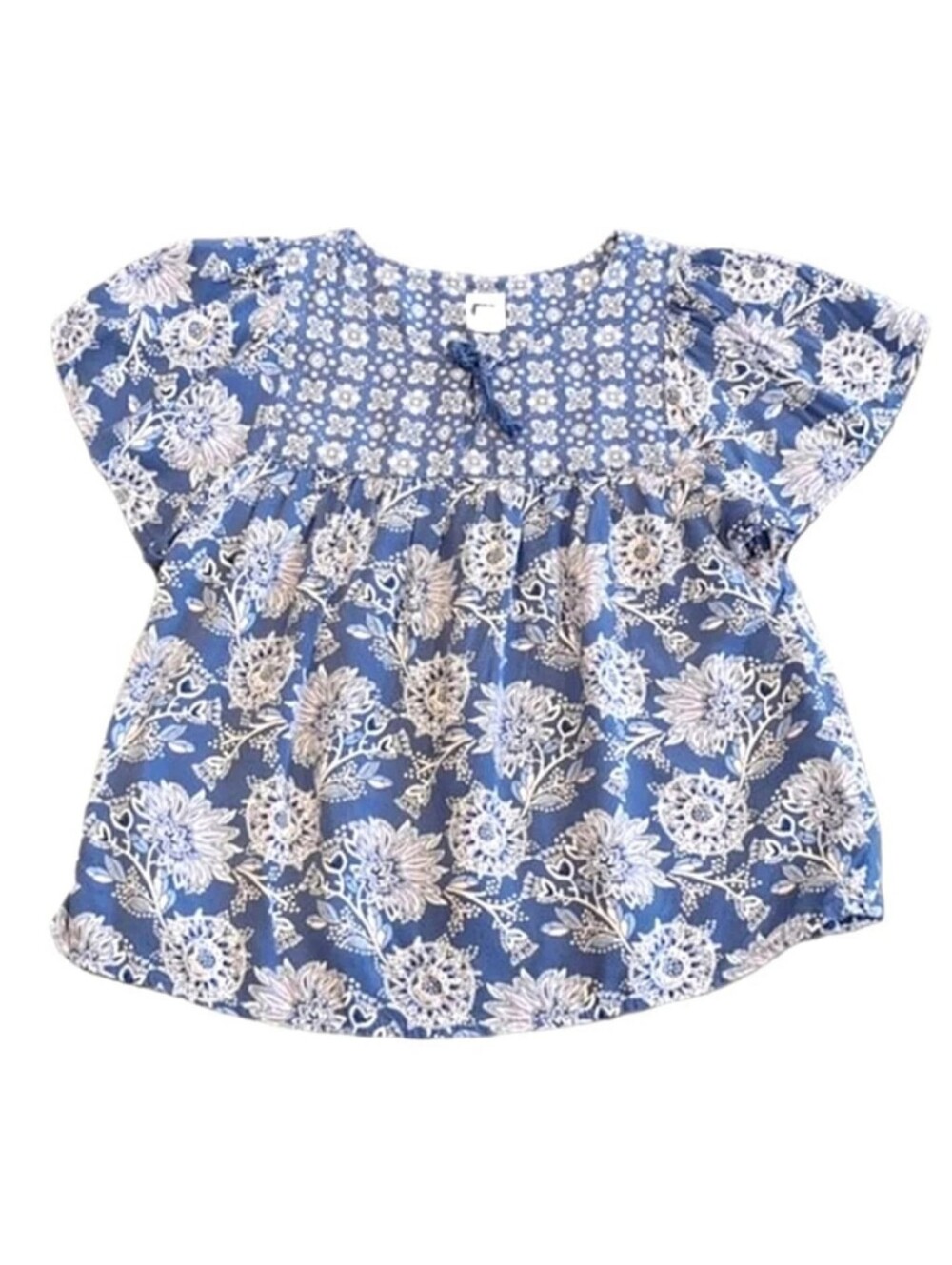 GAP Boho Floral Blouse Flutter Sleeve Top Girls Size Small Blue White Boho